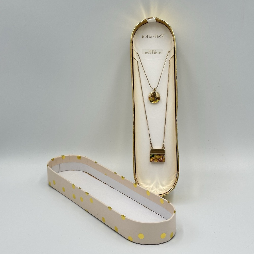 Bella Jack Layered Necklace Set Gold Tone Abalone Circle Square Geometric NIB - Picture 7 of 7